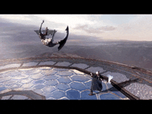 a video game scene with a dragon flying over a castle