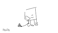 a black and white drawing of a box with a face and a umbrella .