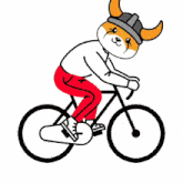 a cartoon drawing of a dog wearing a helmet and riding a bike