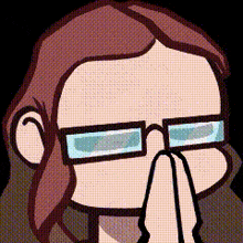 a cartoon of a woman wearing glasses covering her nose with her hand
