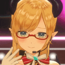 a close up of a girl wearing glasses and a bow tie