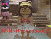 a cartoon character is standing in front of a sign that says ' nnnnn ' on it