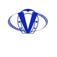 a blue and white logo for vimar with a horseshoe