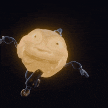a cartoon character with a face and arms is dancing in the dark