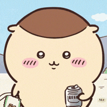 a cartoon character holding a can of beer in his hand
