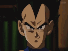 a close up of a dragon ball z character 's face with a serious look on his face .