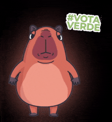 a cartoon drawing of a capybara with the words # vota verde above it