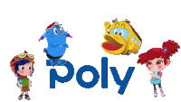 a group of kids are standing in front of the word poly