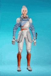 a woman in a futuristic outfit with the word rift on her chest