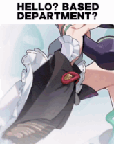 a picture of a woman with the words hello based department below it