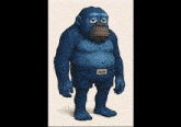 a blue gorilla with ron on his belt