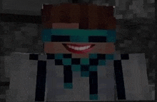 a close up of a minecraft character with a bandage on his face and a smile on his face .