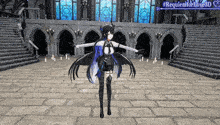 a video game character is dancing in front of a building that says requiemforlove3d on the bottom