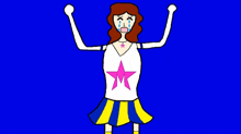 a cartoon drawing of a cheerleader with a pink star on her chest