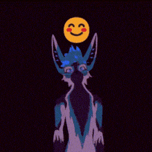 a blue cat with a yellow smiley face on its head