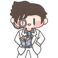 a cartoon drawing of a man in a white suit holding a magnifying glass and a book that says orpheus