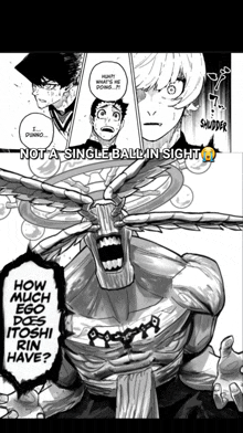 a black and white drawing of a monster with the words not a single ball in sight on it
