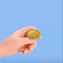 a person holding a gold coin in their hand with a blue background that says ' reshka ' on it