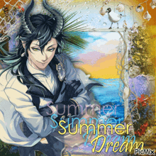 a picture of a man with horns and the words " summer dream "