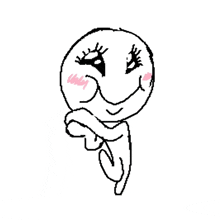 a black and white drawing of a smiley face with a pink blush on its cheek .