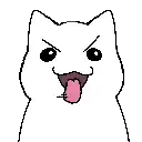 a pixel art drawing of a white cat with its tongue hanging out .