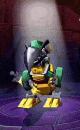 a robot with a green hat and a gun