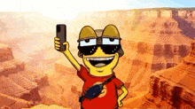 a cartoon character taking a selfie in front of a grand canyon