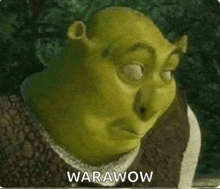 shrek from shrek is making a funny face while wearing a sweater .