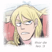 a cartoon of a man with blonde hair and a bow in his hair .
