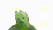 a green frog is making a funny face with its hands up .