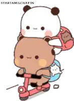 a cartoon of two bears riding a scooter with the words starttamilchat.in on the bottom right