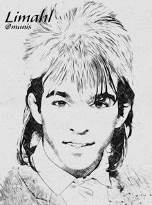 a black and white drawing of a man with the name limahl