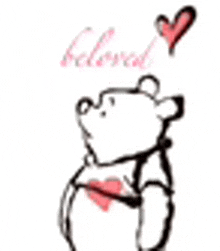 a drawing of a teddy bear with a heart and the words `` believed '' .