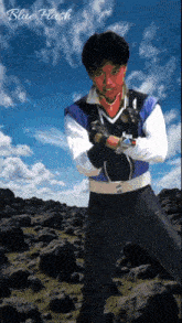 a blue flash poster with a man in a superhero outfit