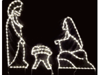 three angels made of lights are playing trumpets