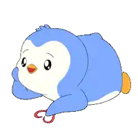 a cartoon penguin with a red heart on its tail