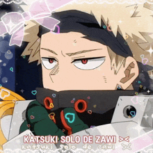 a picture of katsuki solo de zawi with hearts and stars