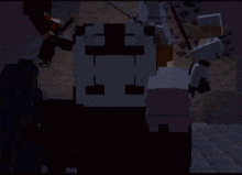 a group of minecraft characters standing in a dark room
