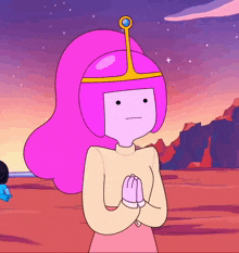 princess bubblegum from adventure time is wearing a yellow sweater and pink hair