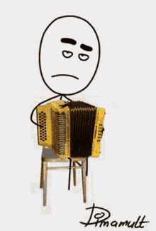 a stick figure is sitting on a chair playing an accordion ..