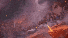 a painting of a bird flying over a mountain