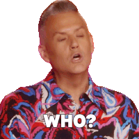 a man wearing a colorful shirt is asking who
