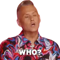 a man wearing a colorful shirt is asking who