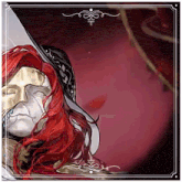 a painting of a man with red hair and a gold mask