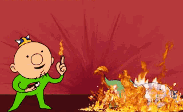 a cartoon character with a crown on his head is holding a match