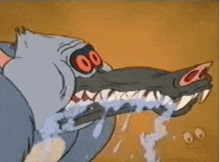 a cartoon of a crocodile with red eyes drinking water from his mouth