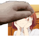 a pixel art of a person covering a girl 's face with a hand .