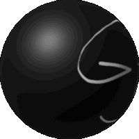 a black sphere with a white letter e on it