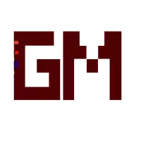 a pixel art of a person with the letter gm in the background