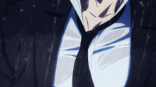 a close up of a person 's shirt and tie in the rain